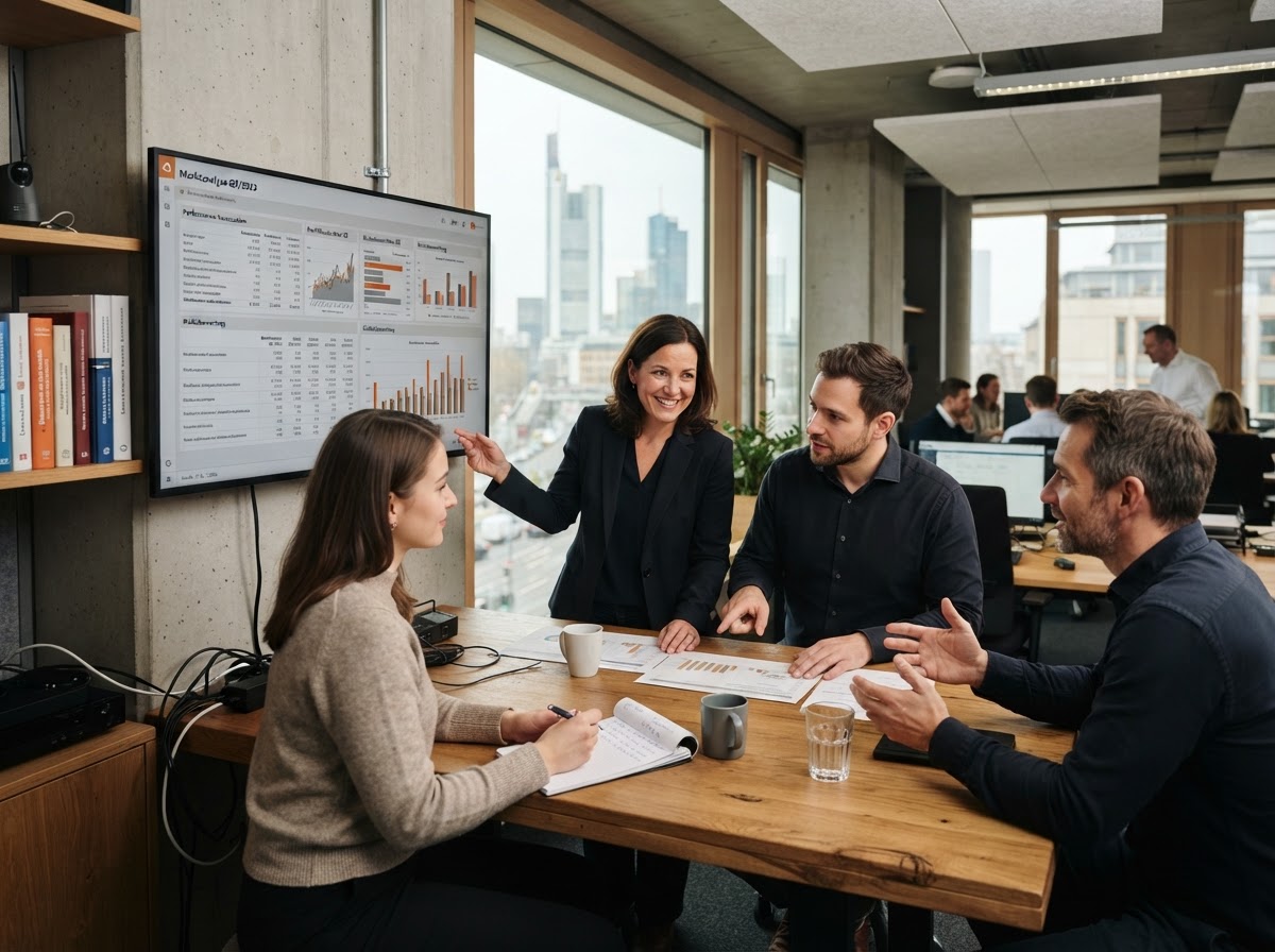Nestval Partners analyst reviewing encrypted data models on a secure workstation